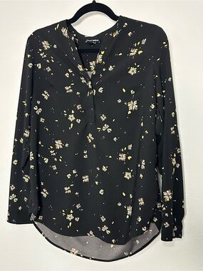 Hilary Radley Black Floral Print Blouse